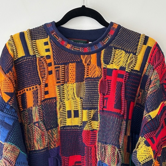 Tundra Canada Coogi Style Colorful Patchwork 3D Knit Cotton Sweater - Picture 2 of 16